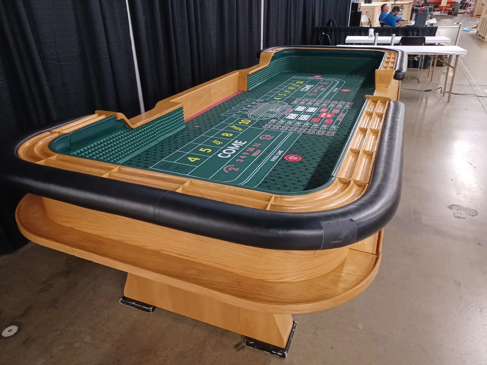 Large regulation-size craps table set up for a casino party rental